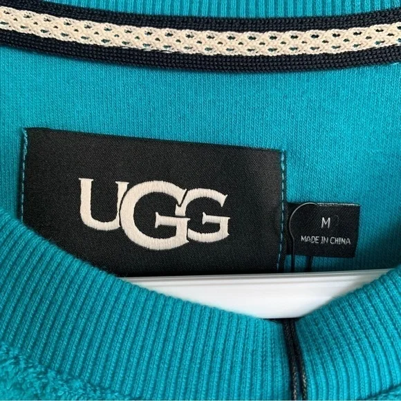 Ugg Men’s Kamryn Woven Fleece sweater Crewneck Marina Blue Logo Size Medium NWT - Picture 6 of 9